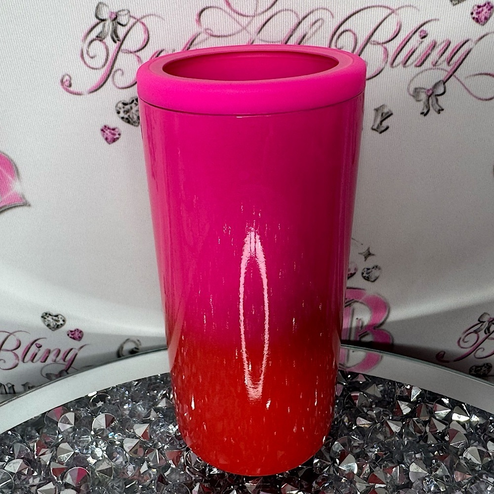 Can cooler coozie thin slim can drinkware holder ombré orange neon pink summer